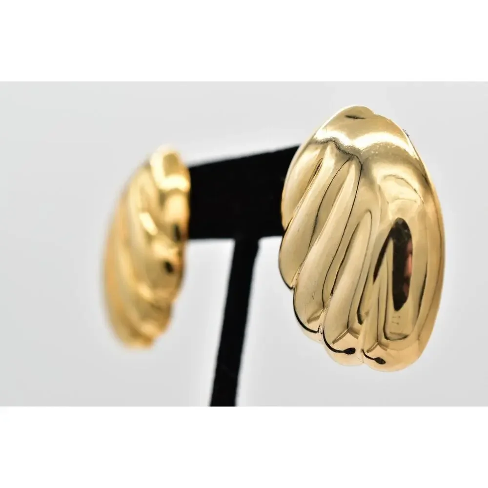 Vintage Dangle Dome Earrings Gold Ribbed Heavy Chunky USA Made NOS 1980s 9L